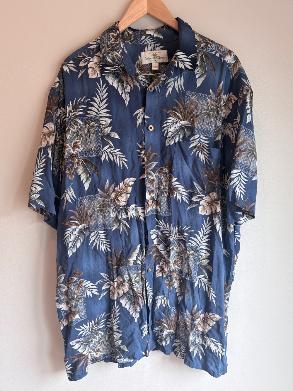 Island Shores Casual Blue Hawaiian‎ Print Short-Sleeve Button-Down Shirt XLT